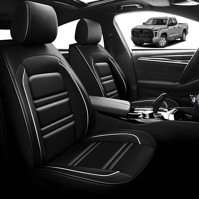 Seat Cover for Toyota Tundra 2000-2025 | Car Seat Covers Front Seats, Waterproof Seat Protectors, Automotive Front Seat Covers (Front Seat, Black&White Line)