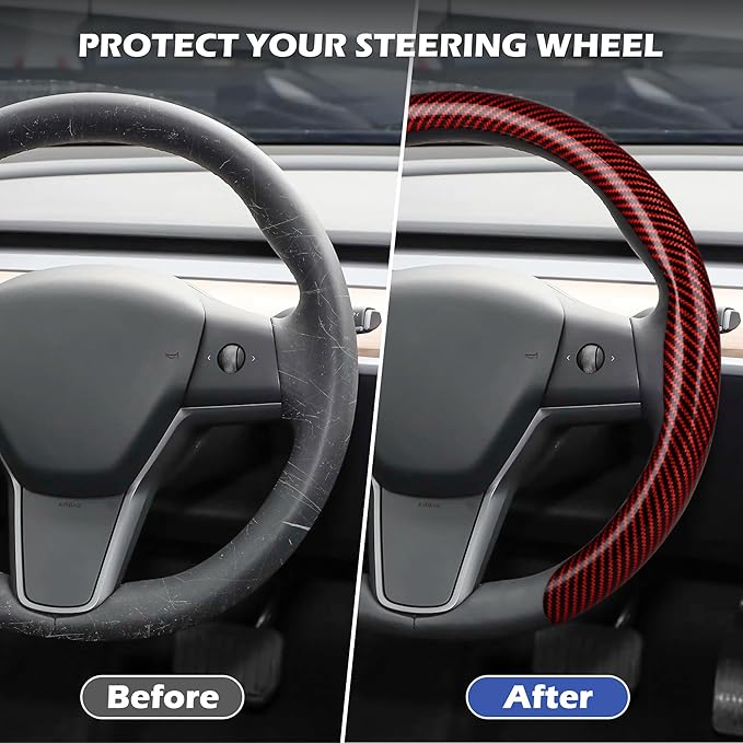 frani Leather Steering Wheel Cover, Universal 15 Inch Premium Non-Slip Steering Wheel Cover Red Carbon Fiber Texture