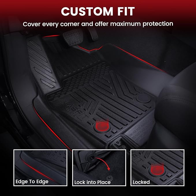 LASFIT Floor Mats for Toyota Tacoma 2024-2026 Double Cab Gasoline (Only Fit Manual) All Weather TPE Floor Liners for Custom Fit Tacoma Front&Rear 2 Row Mats (Not Fit Xtra Cab or Hybrid or Auto Trans)