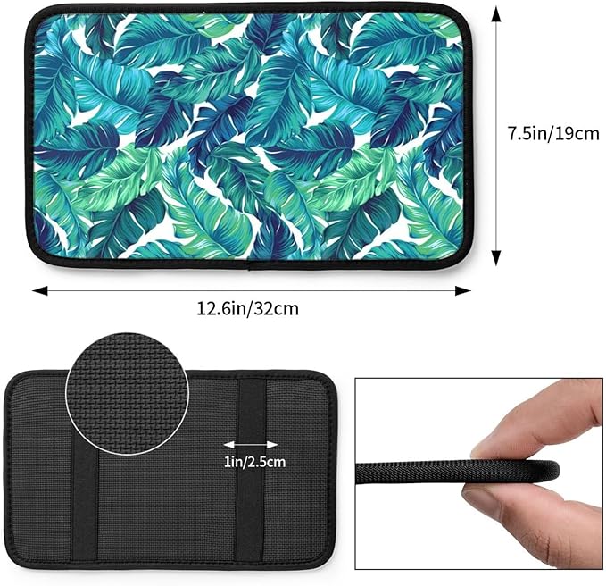 Palm Leaves Leaf Tropical Hawaiian Summer Green Auto Center Console Armrest Pad Universal Car Center Console Cover Seat Box Cover for Sedan, Van, SUV, Truck Car Accessorie