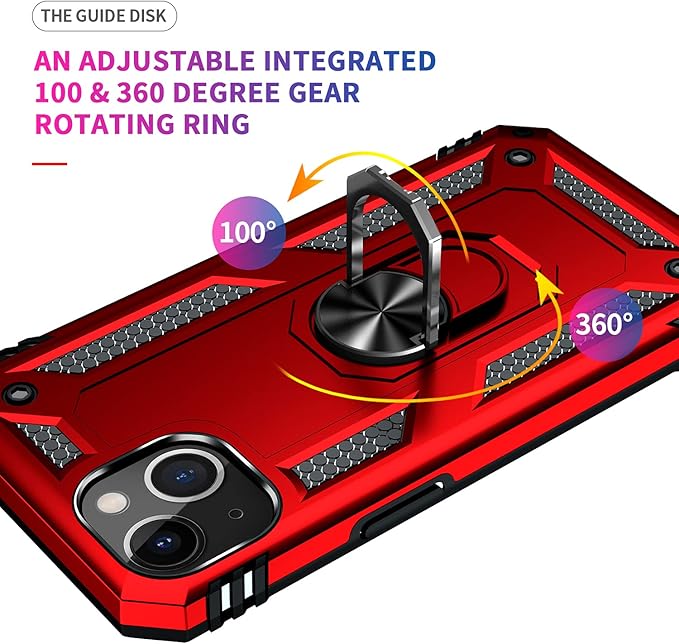 IKAZZ for iPhone 13 Case 6.1 Inch with Screen Protector,Military Grade Shockproof Heavy Duty Protective Phone Cover Pass 16ft Drop Test with Magnetic Kickstand Car Mount Holder,Red