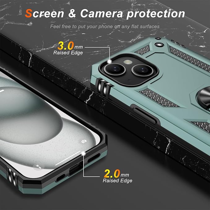 IKAZZ for iPhone 13 Case 6.1 Inch with Screen Protector,Military Grade Shockproof Heavy Duty Protective Phone Cover Pass 16ft Drop Test with Magnetic Kickstand Car Mount Holder,Pine Green