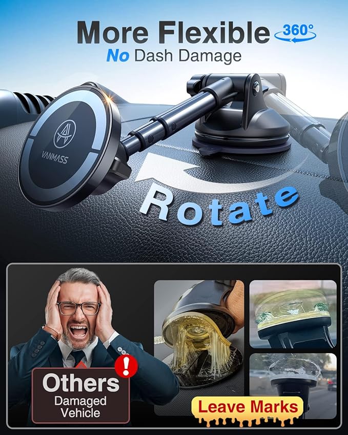 【2025 Military-Grade】VANMASS for MagSafe Car Mount【Upgraded Strongest Magnetic&Suction】Phone Holder Cell Stand for Dashboard Windshield Vent,Tesla Truck Cradle for iPhone 17 Pro Max 16 15 14 13 12 Air