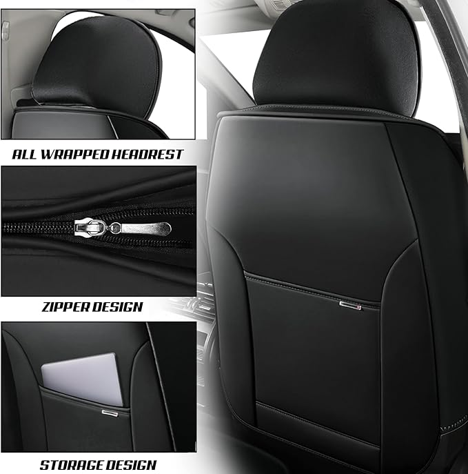 Seat Covers Fit for Toyota Corolla 2001-2025, Skin-Friendly Comfort Leather Seat Protectors, Compatible Airbag Auto Interior Covers (Front Pair, Black&Orange)