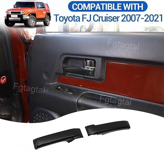 Compatible with Toyota FJ Cruiser 2007-2021 Car Inner Door Handle Cover, ABS Interior Door Grab Handle Protector Trim Cover Protection Accessories, 2PCS (Bright Black)