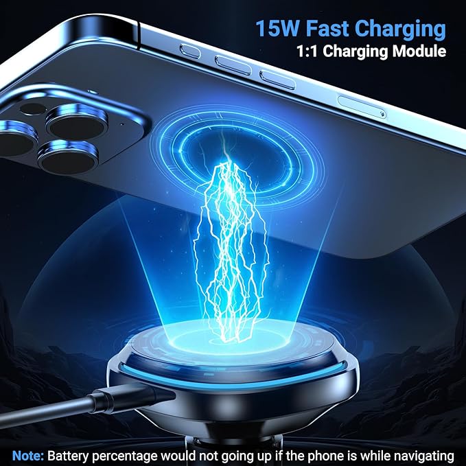 This Hill 15W Fast Magnetic Car Phone Mount - 2-in-1 Dashboard/Air Vent Mount with 360° Rotation & Secure Double Hook Clip, Compatible with MagSafe Case, iPhone, Samsung & More