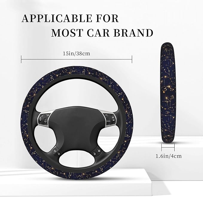 Astrological Star Symbols Steering Wheel Cover for Women Girls, 15 Inches Anti-Slip Steering Wheel Cover for Auto Truck SUV
