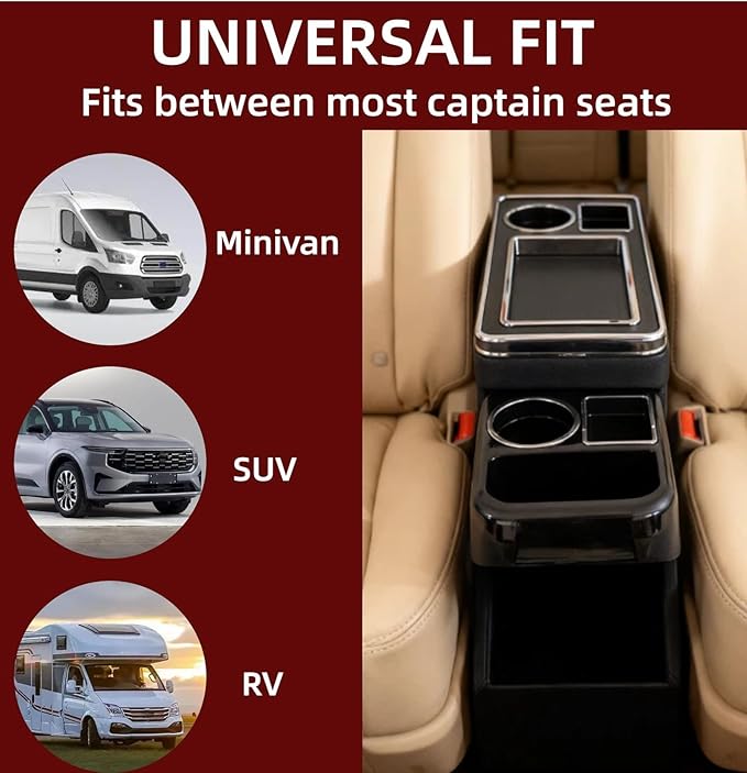 Universal Center Console Between Seat for Minivans, SUVs, Middle Van Console Floor Console Organizer Storage Box (with Sliding Lid Design)