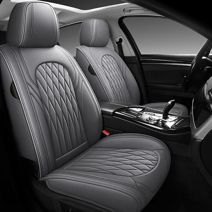 WELLDO Car Seat Covers Full Set, Faux Leather Seat Covers for Cars, Car Seat Protector Waterproof, Non-Slip Car Interior Covers Full Set Universal Automotive Seat Covers for Most Cars SUVs, Gray
