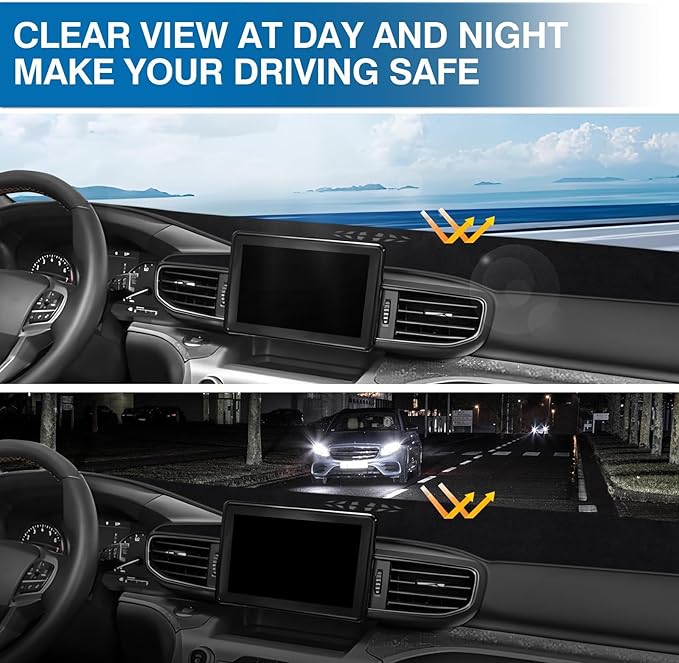 KUST Car Dash Cover for Ford Explorer 2020-2025 2026 (XLT, Limited, ST, Platinum) (2025:Active, ST-Line, ST, Platinum) Dashboard Cover Polyester Non-Slip Car Accessories for Explorer No Glare Black