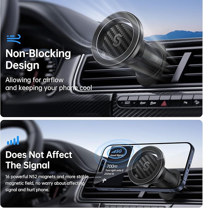 SYNCWIRE for MagSafe Car Mount, Flexible Rotation Magnetic Phone Holder for Car Vent, Hands Free Car Air Vent Phone Holder Clip Universal Compatible with iPhone 17 16 15 14 13 12 Pro Max Plus