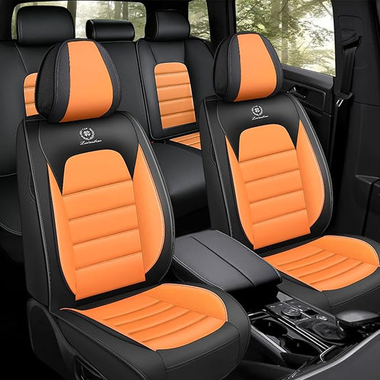 Seat Covers Fit for Toyota CHR 2018-2022, Skin-Friendly Comfort Leather Seat Protectors, Compatible Airbag Auto Interior Covers (Full Set, Black&Orange)