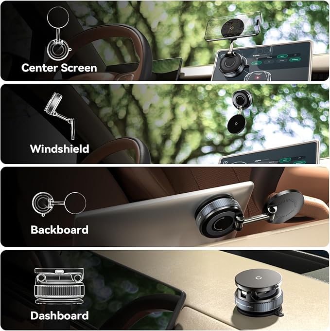 15W Fast Charging Magnetic Car Phone Holder [New Elastic Vacuum Suction Cup] 360° Adjustable Wireless Charger Car Mount for MagSafe iPhone 17 Pro Max 17 Pro 16 15 14 13 12