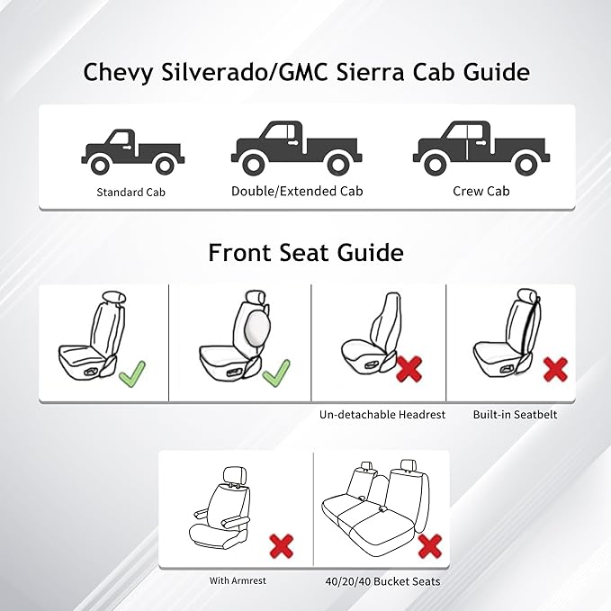 Huidasource Silverado Truck Seat Covers Fit for Chevy Chevrolet Silverado Sierra 1500 2007-2025, 2500HD 3500HD 2015-2025 Crew Double Extended Cab Waterproof Car Seat Protector(Front Pair/Black&Blue)