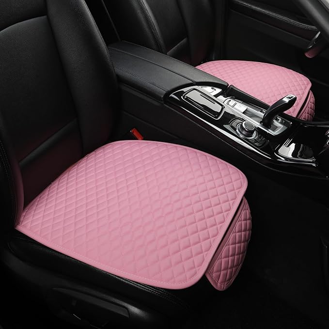 West Llama Pu Leather Car Seat Bottom Covers Protectors Include 1 Pair Front Driver Seat Pad Mat and 1 Rear Bench Cover Universal Fit 90% Vehicles,Pink