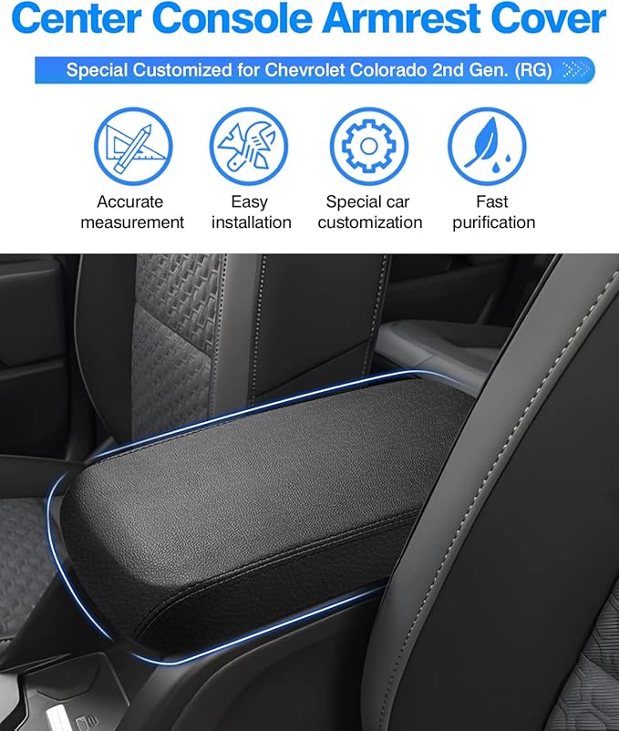 Autorder Center Console Cover for 2015-2022 Chevrolet Chevy Colorado/GMC Canyon Accessories Armrest Cover Anti-Scratch Middle Console Pad Leather Armrest Protector