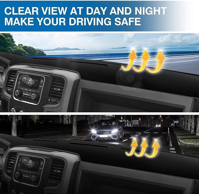 KUST Car Dash Cover for 2010-2018 Dodge Ram 1500 2500 3500 Non-Slip Dashboard Cover Polyester Dashboard Mat Pad Interior Accessories for Ram Pickup Custom Fit Dash Mat No Glare Black