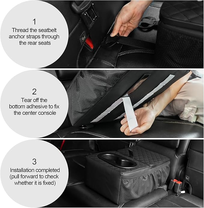 FURYENGRAVER Universal Rear Seat Armrest Rear Bench Seat Consoles with Cup Holder, Large Storage Box,2 Storage Bags Truck Seat Organizer