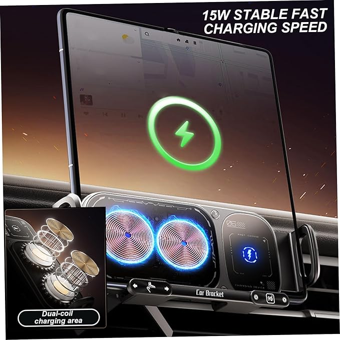 Wireless Charging Rotating Car Mount, Auto Rotating Phone Holder Grey, 15W Fast Charging Phone Car Mount Touch Control Wireless Chargers