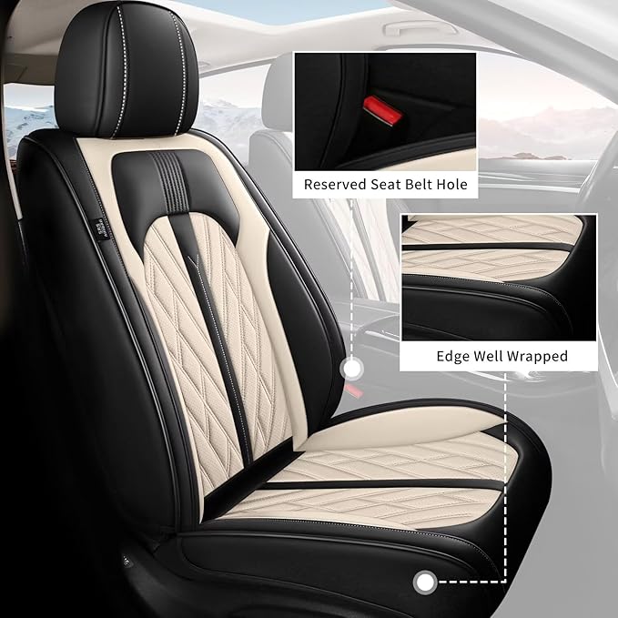 TTX LIGHTING Seat Covers Fit for GMC Terrain 2010-2026 Seat Covers Full Set Car Seat Covers Faux Leather Breathable Waterproof Car Seat Protector (5 Seats, Black&Beige)