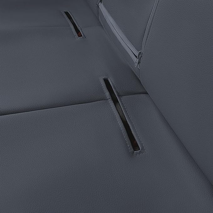 Flying Banner car seat Covers Protects Water Proof Faux Leather Carbon Fiber Front and Rear Bench Split 40/60 50/50 60/40(Gray Gray, Full Set - 8PCS)