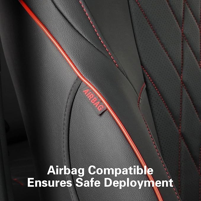 EKR Custom Fit Tacoma Car Seat Covers for Select Toyota Tacoma (Petrol) 2024 2025 2026 Double cab SR,SR5,TRD Sport,TRD Off-Road,Limited - Full Set,Leather(Black with Red Trim)