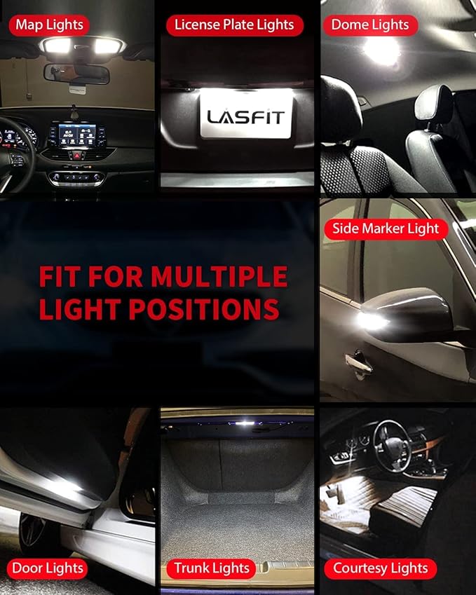 LASFIT 194 LED Bulb 6000K White, T10 168 2825 W5W LED Replacement Light Bulbs, For Dome Map Light, Door Light, Courtesy Light, License Plate Light, Trunk Light, Super Bright (Pack of 6)