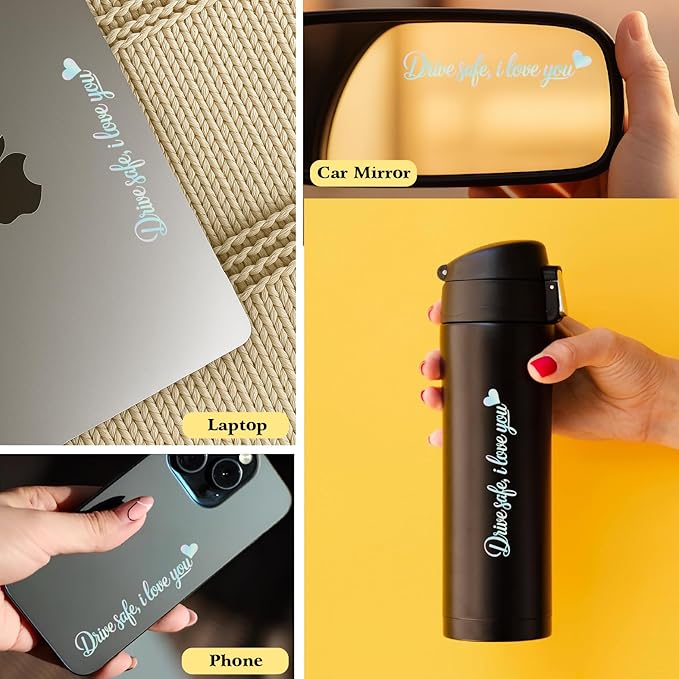 3-Pack I Love You Drive Safe Mirror Sticker — Holographic Heart Rearview Mirror Stickers, Car Mirror Decal Cute Car Accessories & Driving Safety Reminder for Cars, Trucks, SUVs, Laptops