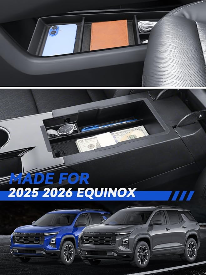 2 Layer for Chevy Equinox Center Console Organizer Chevrolet Equinox 2025 2026 (LT/ACTIV/RS) Accessories Armrest Tray Middle Storage Box Insert Container Durable ABS Plastic