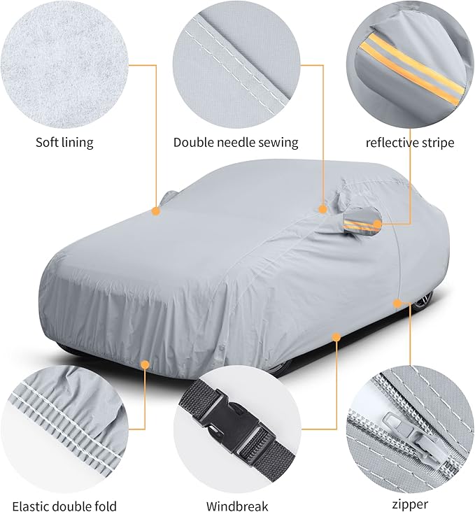 GXT All Weatherproof Car Cover for Outdoor Automobiles, Heavy Duty TPE Fabric Full Protection for Rain Dirty Snow UV and Wind, Universal Fit for Full-Size Sedan 190-209 inch