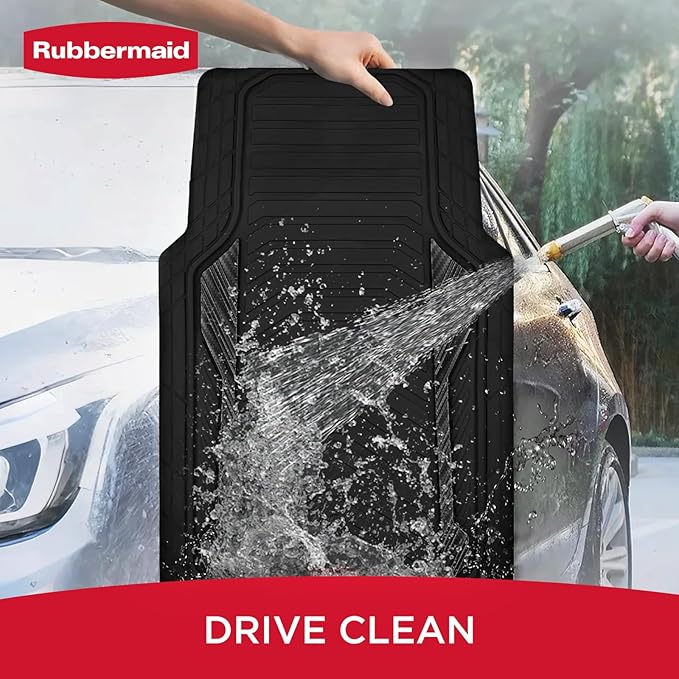 Rubbermaid Car Floor Mat, Heavy Duty All-Weather Car Mats Full Set with Dual-Tone Black Aluminum Inserts – Universal Fit, Anti-Slip Backing, Trim-to-Fit for Most SUV, Sedan, Van