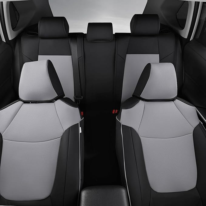 AOOG Leather Car Seat Covers Fit RAV4, Waterproof Faux Leather Seat Covers Custom Fit for Toyota RAV4 2019 2021 2022 2023 2024 2025 LE,XLE,XLE Premium, Limited, Hybrid(Full Set, Black&Gray)