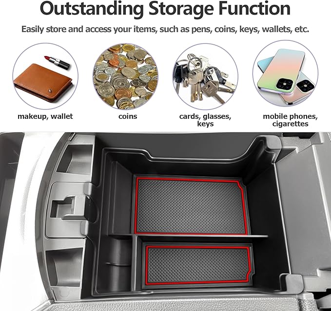 LUWU for 2024 Ford Edge Center Console Organizer Tray 2020 2021 2022 2023 2024 Ford Edge SE/SEL/ST-Line/Titanium/ST Console Organizer Armrest Storage Box Armrest Tray 2024 Ford Edge Accessories (Red)