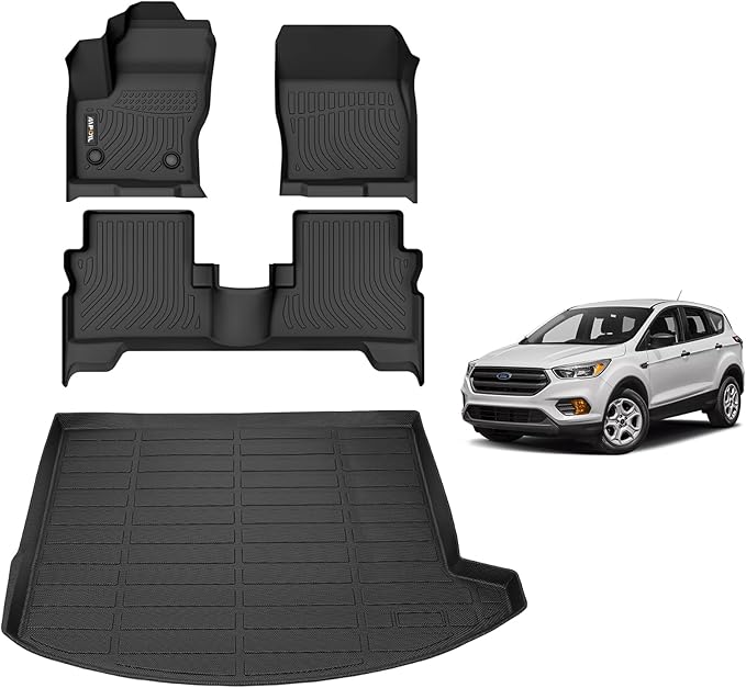 AIPOIL® Floor Mats & Cargo Liner Set for 2013-2019 Ford Escape All Weather Protection TPE Anti-Slip Automotive Full Set Custom Car Mats Accessories - Black