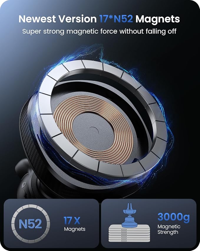 OQTIQ for MagSafe Car Charger, Magnetic Wireless Car Charger Compatible with iPhone 17 16 15 14 13 12 Series, 15W Fast Charging Car Phone Mount for Windshield Dashboard Air Vent [with PD 30W Adaptor]