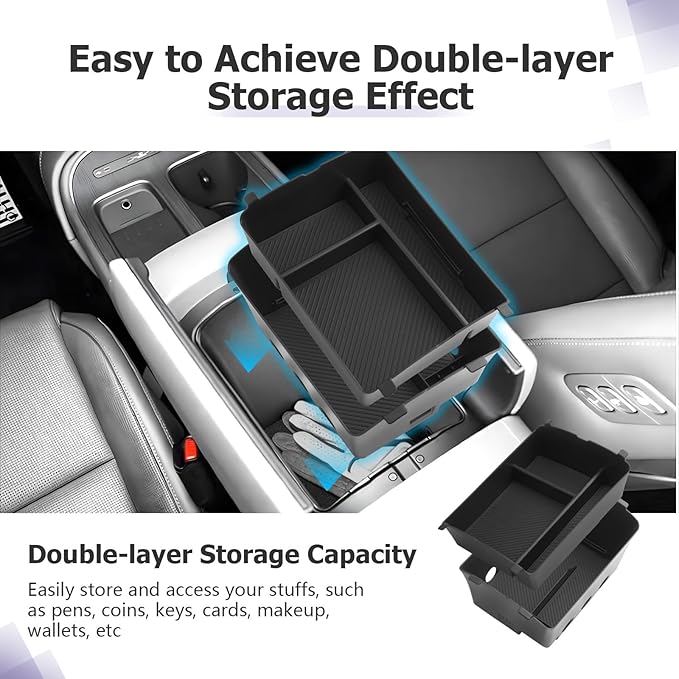 LUWU 2026 Palisade Center Console Organizer Compatible with 2026 Hyundai Palisade Accessories Armrest Console Organizer Armrest Insert Tray Palisade LX3 2026 Accessories Black 2-Pack