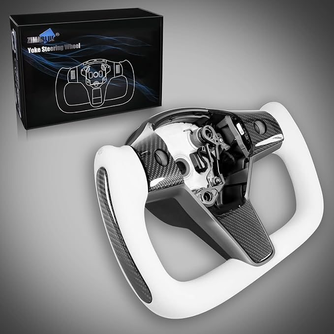 ZIMABLUE Real Carbon Fiber Heated Yoke Steering Wheel for Tesla Model 3 (2017–2023) & Model Y (2018–2024) | Factory-Matched 1:1 Fitment | Hand-Stitched