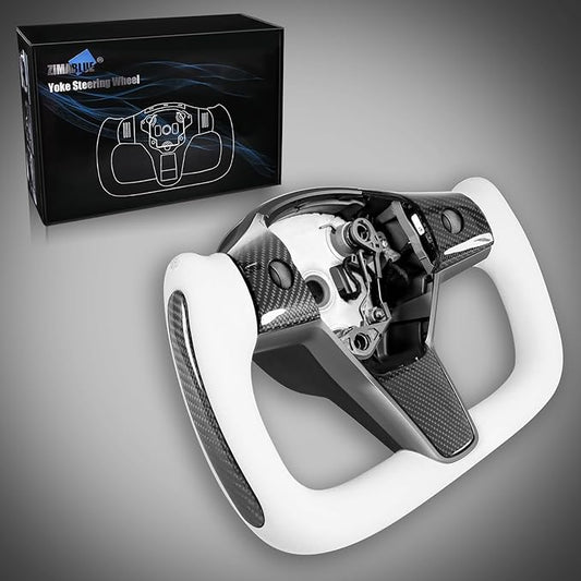 ZIMABLUE Real Carbon Fiber Heated Yoke Steering Wheel for Tesla Model 3 (2017–2023) & Model Y (2018–2024) | Factory-Matched 1:1 Fitment | Hand-Stitched