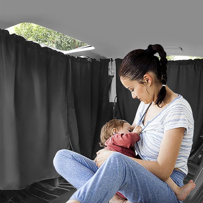 Car Divider Curtain,Set of 3 Car Window Shades,Light Blocking Fabric Rear Seat & Side Windows Divider Curtain Baby Shades,Wide Sedan SUV Sunshade Covers for Travel Camping Nap Sleeping