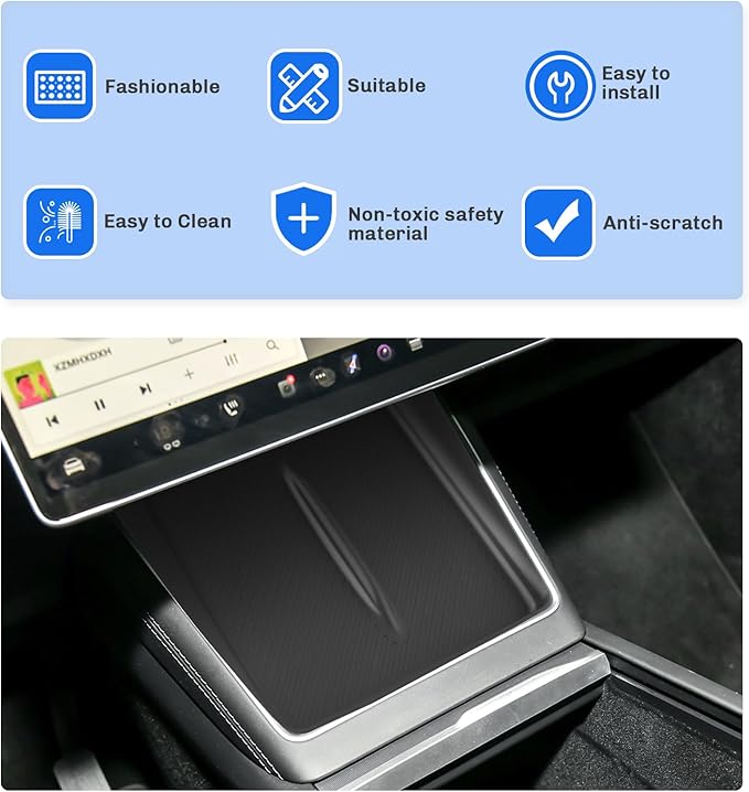 SXCY for 2025 Tesla Model Y Accessories 2025 Model Y Wireless Charging Protective Mats 2025 Model Y Accessories Center Console Inserts Liner Anti-Slip Anti-Dust Waterproof Mats [Not for 21-24 Model Y]