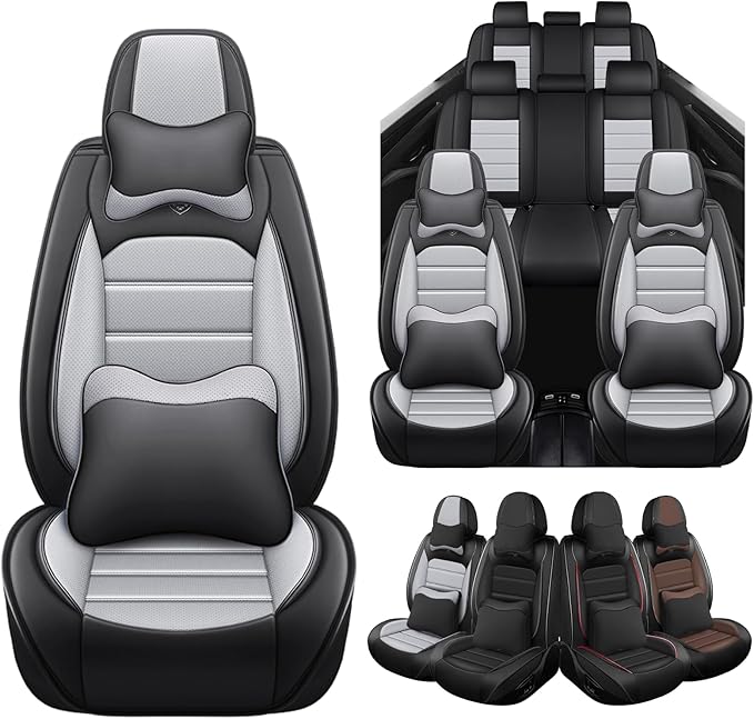 Seat Covers Custom Fit for Acura MDX 2001-2025, 7 Seat, Compatible Airbag Non-Slip Waterproof Leather Seat Cover, Luxury Interior Car Seat Covers Full Set with Pillow, Black Gray