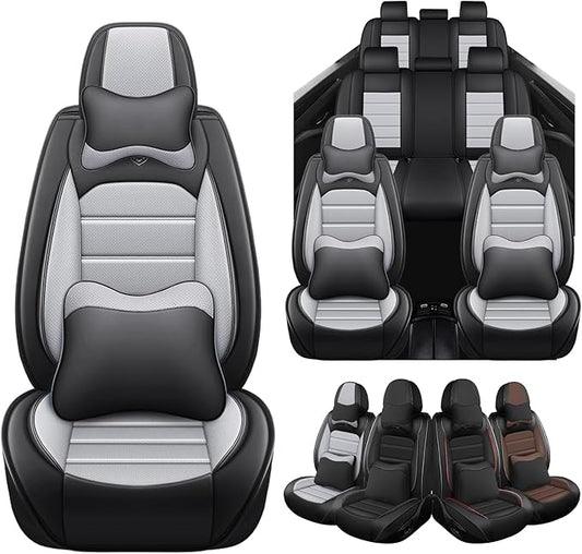 Seat Covers Custom Fit for Acura MDX 2001-2025, 7 Seat, Compatible Airbag Non-Slip Waterproof Leather Seat Cover, Luxury Interior Car Seat Covers Full Set with Pillow, Black Gray