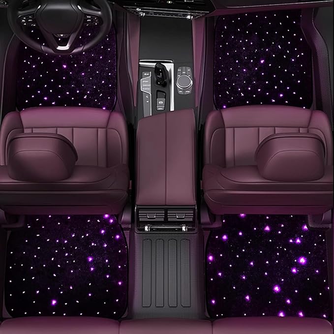 Starlight LED car Floor mat - Universal Type, Equipped with Remote Control Environment RGB Lighting kit, Waterproof and Washable, Vehicle Multi-Color Starlight Effect, Creating a Romantic Atmosphere