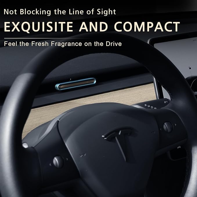 Tesla Model 3/Y Car Air Freshener – Alloy Vent Clip Diffuser with 6 Refill Fragrance Sticks (4 Scents + 2 DIY), Mini Size, Fragrance for Tesla Accessories, Gift for Drivers (Blue Silver)