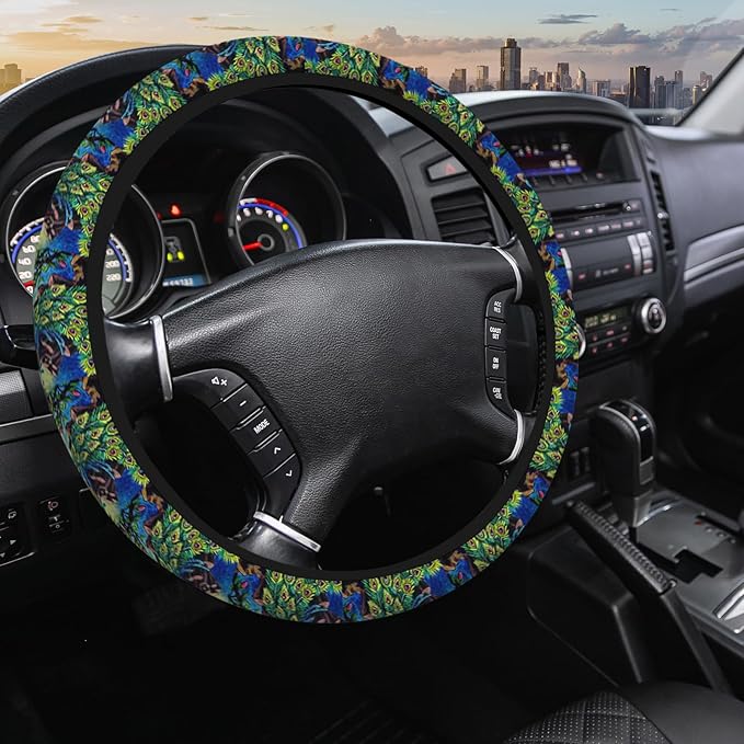 Peacock Steering Wheel Covers Tree Branch Flower Tropical Peacock Universal Steering Wheel Cover for Women Men Car Accessories Elastic Stretch Steering Wheel Cover for Truck Auto Suvs