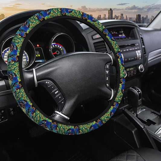 Peacock Steering Wheel Covers Tree Branch Flower Tropical Peacock Universal Steering Wheel Cover for Women Men Car Accessories Elastic Stretch Steering Wheel Cover for Truck Auto Suvs