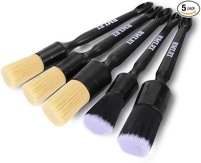 5pcs Car Detailing Brushes Set, Boars Hair Auto Car Detail Brush Kit No Scratch, Ultra Soft Car Duster Brushes Perfect for Interior, Exterior Cleaning, Wheels,Tires,Leather Seats…