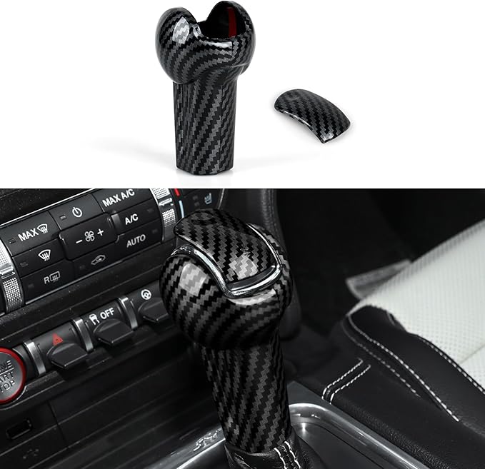 Youtaiche Car Auto Gear Shift Knob Cover Trim Decals for 2015 2016 2017 2018 2019 2020 2021 2022 2023 Ford Mustang Accessories ABS Carbon Fiber Interior Stickers (Not for GT350 GT500)