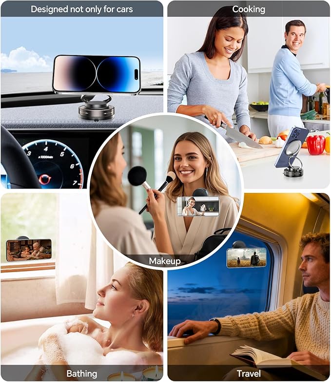 Upgraded MagSafe Vacuum Car Phone Holder, Strong Magnetic Phone Mount with Adjustable & Reinforced Suction Cup Design for Dashboard/Gym/Mirror, Compatible with iPhone & Android