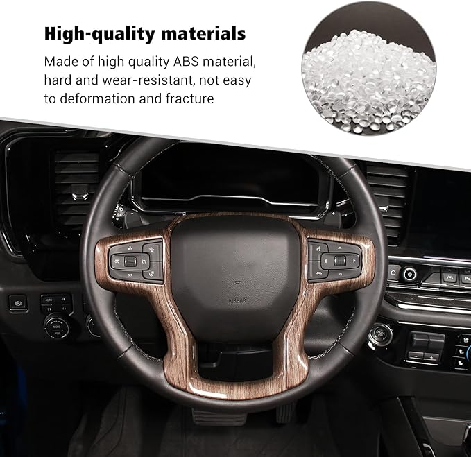 Voodonala for Chevy Silverado Steering Wheel Panel Cover Interior Steering Wheel Accessories Compatible with Chevy Silverado 2019+ Surburban 2020+ Tahoe 2021+(1Pc,ABS,Wood)